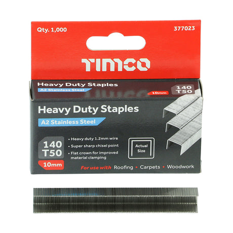 This is an image showing TIMCO Heavy Duty Staples - Chisel Point - A2 Stainless Steel - 10mm - 1000 Pieces Box available from T.H Wiggans Ironmongery in Kendal, quick delivery at discounted prices.