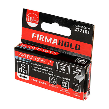 This is an image showing TIMCO Light Duty Staples - Chisel Point - Galvanised  - 6mm - 1000 Pieces Box available from T.H Wiggans Ironmongery in Kendal, quick delivery at discounted prices.