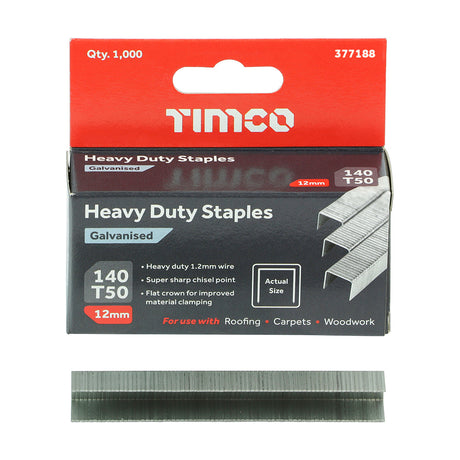 This is an image showing TIMCO Heavy Duty Staples - Chisel Point - Galvanised - Bulk Box - 12mm - 5000 Pieces Box available from T.H Wiggans Ironmongery in Kendal, quick delivery at discounted prices.