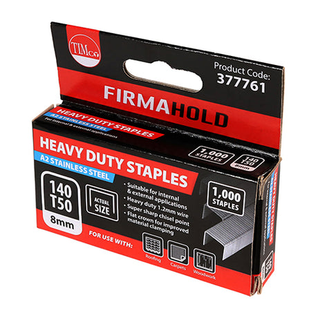 This is an image showing TIMCO Heavy Duty Staples - Chisel Point - A2 Stainless Steel - 12mm - 1000 Pieces Box available from T.H Wiggans Ironmongery in Kendal, quick delivery at discounted prices.
