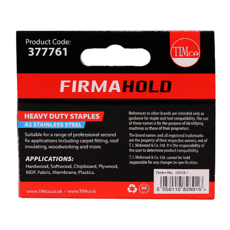 This is an image showing TIMCO Heavy Duty Staples - Chisel Point - A2 Stainless Steel - 12mm - 1000 Pieces Box available from T.H Wiggans Ironmongery in Kendal, quick delivery at discounted prices.