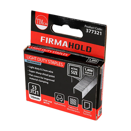 This is an image showing TIMCO Light Duty Staples - Chisel Point - Galvanised  - 10mm - 1000 Pieces Box available from T.H Wiggans Ironmongery in Kendal, quick delivery at discounted prices.
