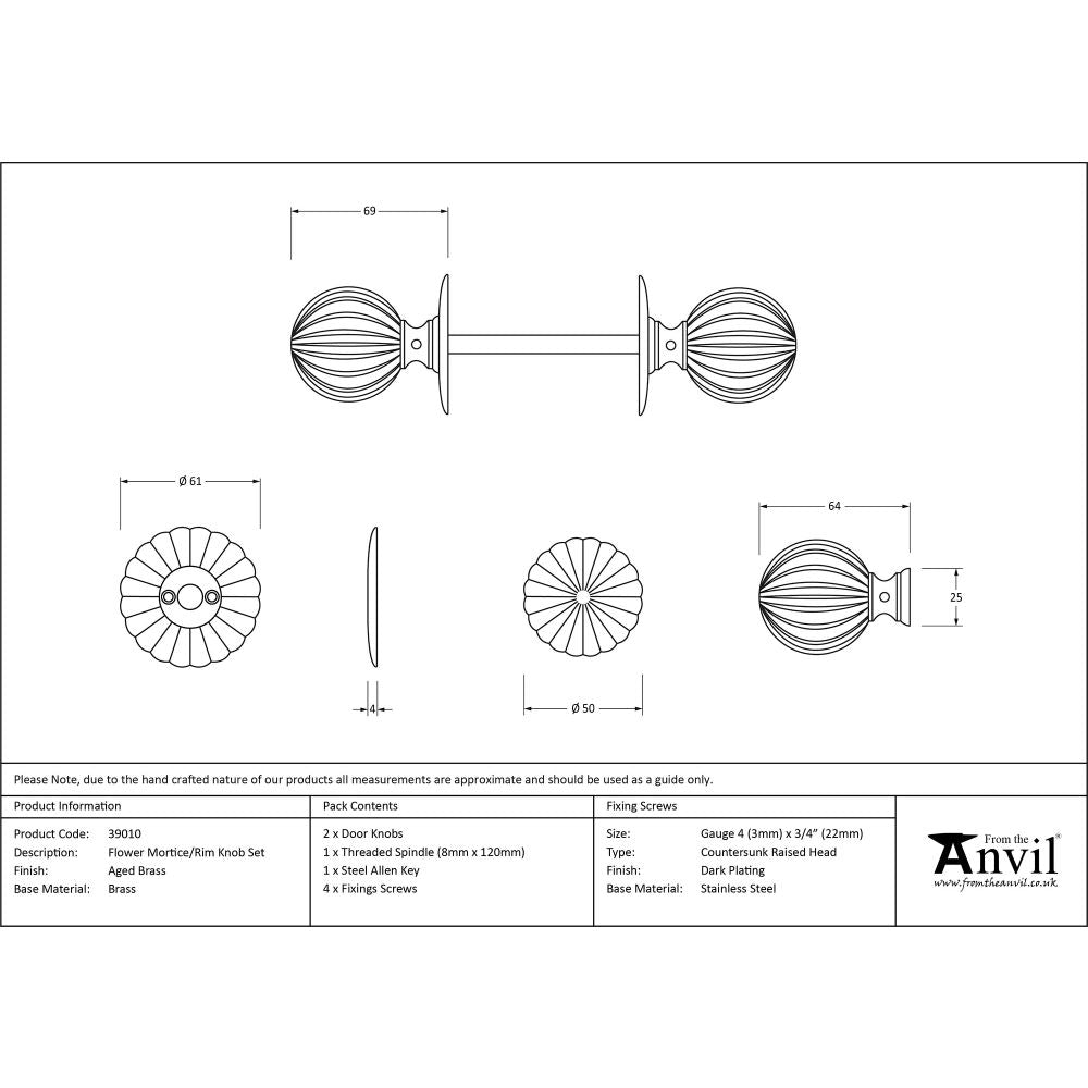 This is an image showing From The Anvil - Aged Brass Flower Mortice/Rim Knob Set available from trade door handles, quick delivery and discounted prices