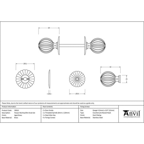 This is an image showing From The Anvil - Aged Brass Flower Mortice/Rim Knob Set available from trade door handles, quick delivery and discounted prices