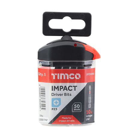 This is an image showing TIMCO Impact Driver Bits - PZ - No.3 x 50 - 5 Pieces Handy Bit Pack available from T.H Wiggans Ironmongery in Kendal, quick delivery at discounted prices.
