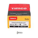 This is an image showing TIMCO Solo Chipboard & Woodscrews - PZ - Double Countersunk - Zinc - 4.0 x 15 - 200 Pieces Box available from T.H Wiggans Ironmongery in Kendal, quick delivery at discounted prices.