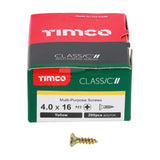 This is an image showing TIMCO Classic Multi-Purpose Screws - PZ - Double Countersunk - Yellow - 4.0 x 16 - 200 Pieces Box available from T.H Wiggans Ironmongery in Kendal, quick delivery at discounted prices.