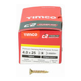 This is an image showing TIMCO C2 Clamp-Fix - TX - Double Countersunk with Ribs - Twin-Cut - Yellow - 4.0 x 25 - 200 Pieces Box available from T.H Wiggans Ironmongery in Kendal, quick delivery at discounted prices.