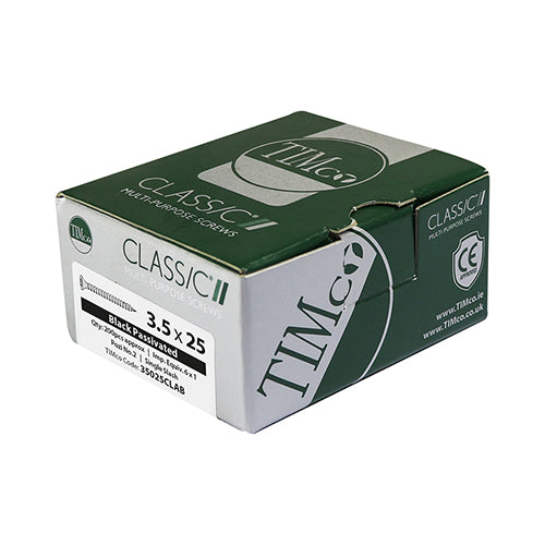 This is an image showing TIMCO Classic Multi-Purpose Screws - PZ - Double Countersunk - Exterior - Black Organic - 4.0 x 25 - 200 Pieces Box available from T.H Wiggans Ironmongery in Kendal, quick delivery at discounted prices.