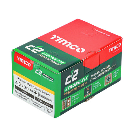 This is an image showing TIMCO C2 Strong-Fix - PZ - Double Countersunk - Twin-Cut - Yellow - 4.0 x 30 - 200 Pieces Box available from T.H Wiggans Ironmongery in Kendal, quick delivery at discounted prices.