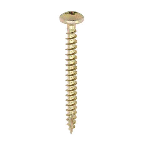 This is an image showing TIMCO Classic Multi-Purpose Screws - PZ - Pan Head - Yellow - 4.0 x 30 - 200 Pieces Box available from T.H Wiggans Ironmongery in Kendal, quick delivery at discounted prices.