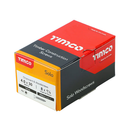 This is an image showing TIMCO Solo Chipboard & Woodscrews - PZ - Double Countersunk - Yellow - 4.0 x 30 - 200 Pieces Box available from T.H Wiggans Ironmongery in Kendal, quick delivery at discounted prices.