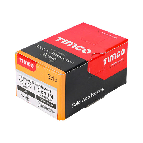 This is an image showing TIMCO Solo Chipboard & Woodscrews - PZ - Double Countersunk - Zinc - 4.0 x 30 - 200 Pieces Box available from T.H Wiggans Ironmongery in Kendal, quick delivery at discounted prices.