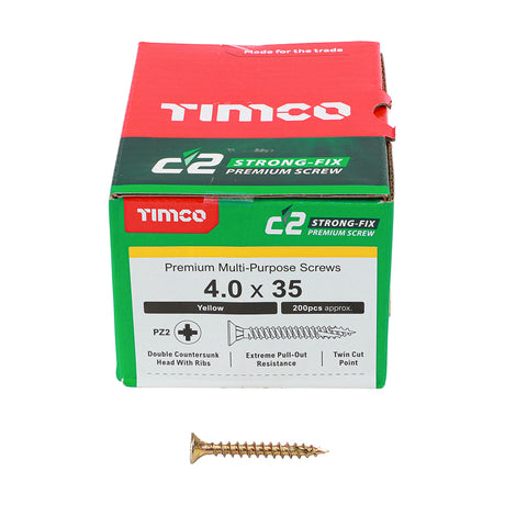 This is an image showing TIMCO C2 Strong-Fix - PZ - Double Countersunk - Twin-Cut - Yellow - 4.0 x 35 - 200 Pieces Box available from T.H Wiggans Ironmongery in Kendal, quick delivery at discounted prices.