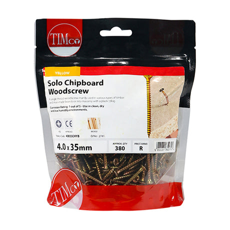 This is an image showing TIMCO Solo Woodscrews - PZ - Double Countersunk - Yellow - 4.0 x 35 - 380 Pieces TIMbag available from T.H Wiggans Ironmongery in Kendal, quick delivery at discounted prices.