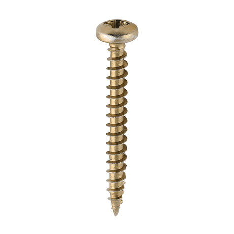 This is an image showing TIMCO Classic Multi-Purpose Screws - PZ - Pan Head - Yellow - 4.0 x 35 - 200 Pieces Box available from T.H Wiggans Ironmongery in Kendal, quick delivery at discounted prices.