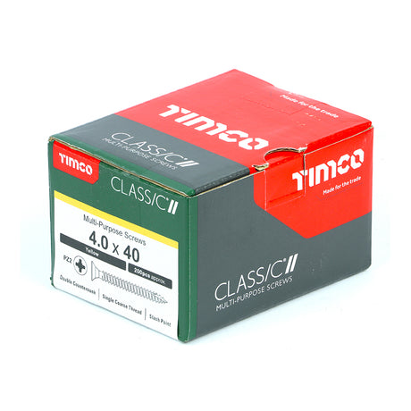 This is an image showing TIMCO Classic Multi-Purpose Screws - PZ - Double Countersunk - Yellow - 4.0 x 40 - 200 Pieces Box available from T.H Wiggans Ironmongery in Kendal, quick delivery at discounted prices.