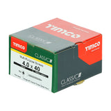 This is an image showing TIMCO Classic Multi-Purpose Screws - PZ - Pan Head - Yellow - 4.0 x 40 - 200 Pieces Box available from T.H Wiggans Ironmongery in Kendal, quick delivery at discounted prices.