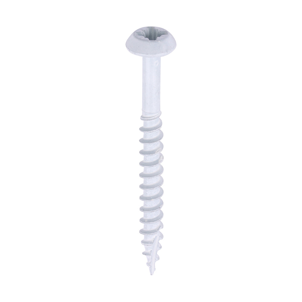 This is an image showing TIMCO Rainwater Screws - PZ - Low Profile Pan - Exterior - White - 4.0 x 40 - 300 Pieces Box available from T.H Wiggans Ironmongery in Kendal, quick delivery at discounted prices.