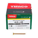 This is an image showing TIMCO Classic Multi-Purpose Screws - PZ - Double Countersunk - Yellow - 4.0 x 45 - 200 Pieces Box available from T.H Wiggans Ironmongery in Kendal, quick delivery at discounted prices.