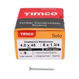 This is an image showing TIMCO Solo Chipboard & Woodscrews - PZ - Double Countersunk - Zinc - 4.0 x 45 - 200 Pieces Box available from T.H Wiggans Ironmongery in Kendal, quick delivery at discounted prices.