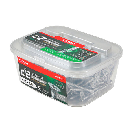 This is an image showing TIMCO C2 Exterior Strong-Fix - PZ - Double Countersunk with Ribs - Twin-Cut - Silver - 4.0 x 50 - 300 Pieces Tub available from T.H Wiggans Ironmongery in Kendal, quick delivery at discounted prices.