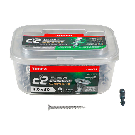 This is an image showing TIMCO C2 Exterior Strong-Fix - PZ - Double Countersunk with Ribs - Twin-Cut - Silver - 4.0 x 50 - 300 Pieces Tub available from T.H Wiggans Ironmongery in Kendal, quick delivery at discounted prices.