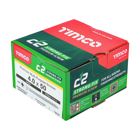 This is an image showing TIMCO C2 Strong-Fix - PZ - Double Countersunk - Twin-Cut - Yellow - 4.0 x 50 - 200 Pieces Box available from T.H Wiggans Ironmongery in Kendal, quick delivery at discounted prices.