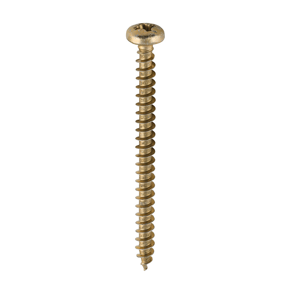 This is an image showing TIMCO Classic Multi-Purpose Screws - PZ - Pan Head - Yellow - 4.0 x 50 - 200 Pieces Box available from T.H Wiggans Ironmongery in Kendal, quick delivery at discounted prices.