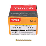 This is an image showing TIMCO Solo Chipboard & Woodscrews - PZ - Double Countersunk - Yellow - 4.0 x 50 - 200 Pieces Box available from T.H Wiggans Ironmongery in Kendal, quick delivery at discounted prices.