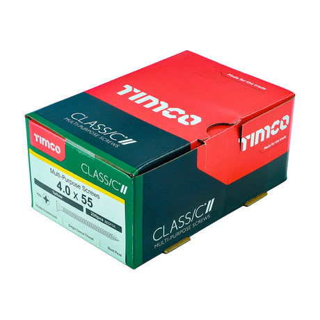 This is an image showing TIMCO Classic Multi-Purpose Screws - PZ - Double Countersunk - Yellow - 4.0 x 55 - 200 Pieces Box available from T.H Wiggans Ironmongery in Kendal, quick delivery at discounted prices.