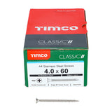 This is an image showing TIMCO Classic Multi-Purpose Screws - PZ - Double Countersunk - A4 Stainless Steel
 - 4.0 x 60 - 200 Pieces Box available from T.H Wiggans Ironmongery in Kendal, quick delivery at discounted prices.