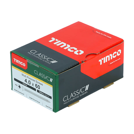 This is an image showing TIMCO Classic Multi-Purpose Screws - PZ - Double Countersunk - Yellow - 4.0 x 60 - 200 Pieces Box available from T.H Wiggans Ironmongery in Kendal, quick delivery at discounted prices.