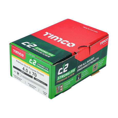 This is an image showing TIMCO C2 Strong-Fix - PZ - Double Countersunk - Twin-Cut - Yellow - 4.0 x 70 - 200 Pieces Box available from T.H Wiggans Ironmongery in Kendal, quick delivery at discounted prices.