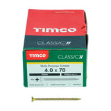 This is an image showing TIMCO Classic Multi-Purpose Screws - PZ - Double Countersunk - Yellow - 4.0 x 70 - 200 Pieces Box available from T.H Wiggans Ironmongery in Kendal, quick delivery at discounted prices.