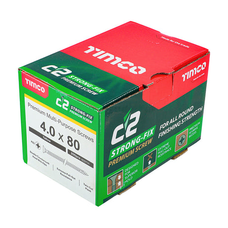 This is an image showing TIMCO C2 Strong-Fix - PZ - Double Countersunk - Twin-Cut - Yellow - 4.0 x 80 - 200 Pieces Box available from T.H Wiggans Ironmongery in Kendal, quick delivery at discounted prices.