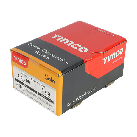 This is an image showing TIMCO Solo Chipboard & Woodscrews - PZ - Double Countersunk - Zinc - 4.0 x 80 - 200 Pieces Box available from T.H Wiggans Ironmongery in Kendal, quick delivery at discounted prices.