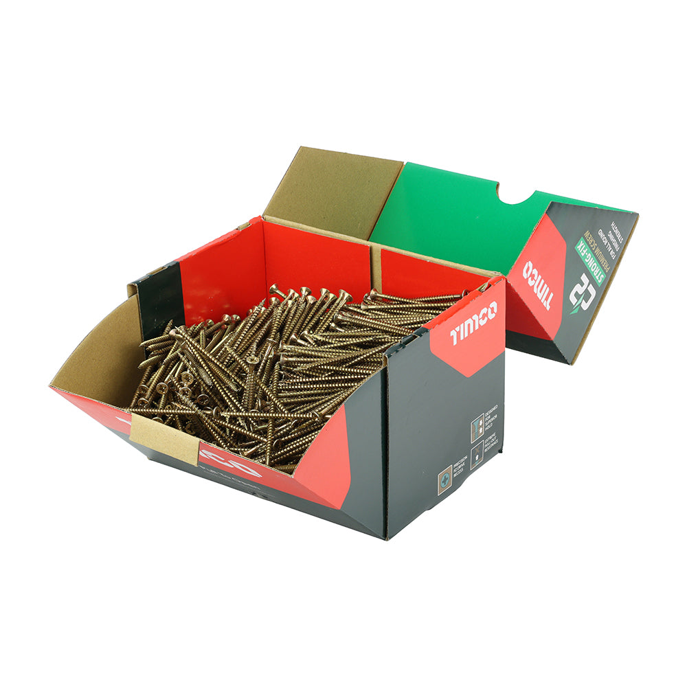 This is an image showing TIMCO C2 Strong-Fix - PZ - Double Countersunk - Twin-Cut - Yellow - 4.0 x 80 - 1000 Pieces Box available from T.H Wiggans Ironmongery in Kendal, quick delivery at discounted prices.