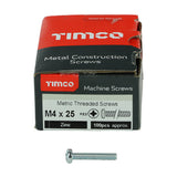 This is an image showing TIMCO Metric Threaded Machine Screws - PZ - Pan Head - Zinc - M4 x 25 - 100 Pieces Box available from T.H Wiggans Ironmongery in Kendal, quick delivery at discounted prices.