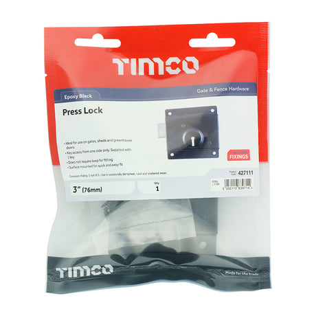 This is an image showing TIMCO Press Lock - Black - 3" - 1 Each TIMbag available from T.H Wiggans Ironmongery in Kendal, quick delivery at discounted prices.