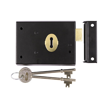 This is an image showing TIMCO Rim Deadlock - Black - 106 x 74mm - 1 Each TIMbag available from T.H Wiggans Ironmongery in Kendal, quick delivery at discounted prices.