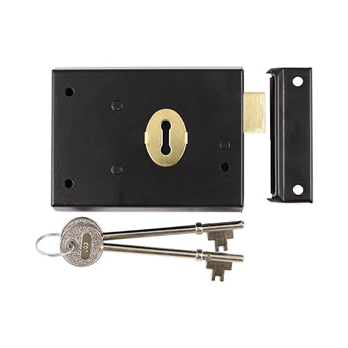 This is an image showing TIMCO Rim Deadlock - Black - 106 x 74mm - 1 Each TIMbag available from T.H Wiggans Ironmongery in Kendal, quick delivery at discounted prices.
