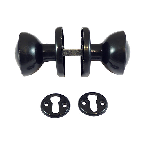 This is an image showing TIMCO Plastic Rim / Mortice Knob Set - Black - 50mm - 1 Each TIMbag available from T.H Wiggans Ironmongery in Kendal, quick delivery at discounted prices.