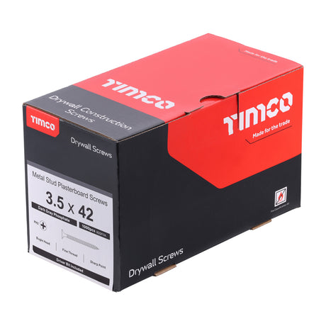 This is an image showing TIMCO Drywall Screws - PH - Bugle - Fine Thread - Grey - 3.5 x 42 - 1000 Pieces Box available from T.H Wiggans Ironmongery in Kendal, quick delivery at discounted prices.