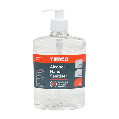 This is an image showing TIMCO Alcohol Hand Sanitiser - 500ml - 1 Each Pump Bottle available from T.H Wiggans Ironmongery in Kendal, quick delivery at discounted prices.