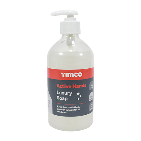 This is an image showing TIMCO Active Hands Luxury Soap - 500ml - 1 Each Pump Bottle available from T.H Wiggans Ironmongery in Kendal, quick delivery at discounted prices.