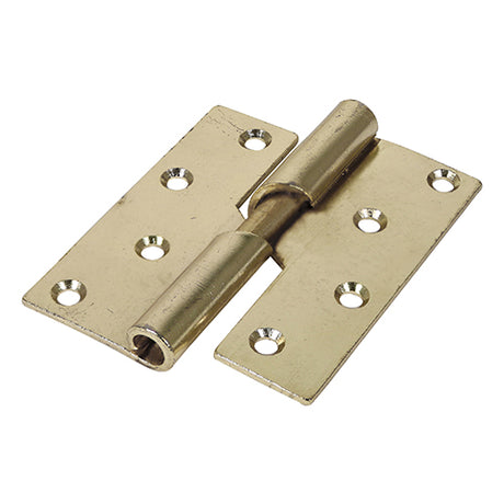 This is an image showing TIMCO Rising Butt Hinge (466) - Left Hand - Electro Brass - 100 x 86 - 2 Pieces Plain Bag available from T.H Wiggans Ironmongery in Kendal, quick delivery at discounted prices.