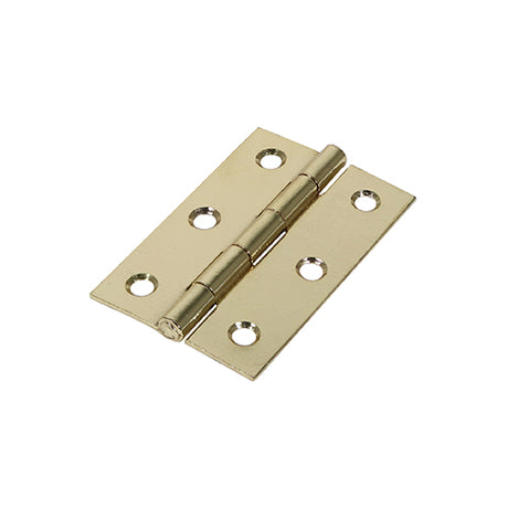 This is an image showing TIMCO Plain Butt Hinge - Fixed Pin (1838) - Electro Brass - 75 x 50 - 2 Pieces TIMpac available from T.H Wiggans Ironmongery in Kendal, quick delivery at discounted prices.