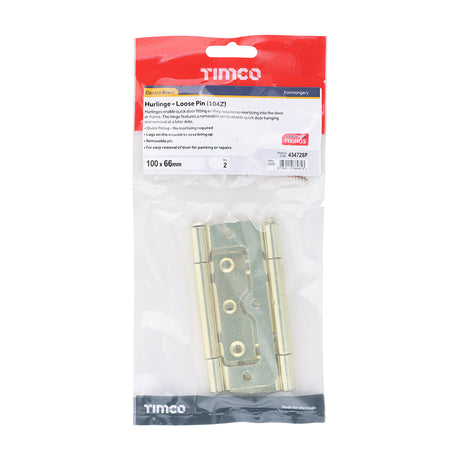 This is an image showing TIMCO Hurlinge - Loose Pin (104Z) - Electro Brass - 100 x 66 - 2 Pieces TIMbag available from T.H Wiggans Ironmongery in Kendal, quick delivery at discounted prices.