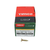 This is an image showing TIMCO Classic Multi-Purpose Screws - PZ - Double Countersunk - Yellow - 4.5 x 20 - 200 Pieces Box available from T.H Wiggans Ironmongery in Kendal, quick delivery at discounted prices.